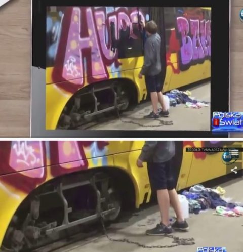 Українця прикули ланцюгом до варшавського трамвая, з якого він 8 годин зчищав графіті